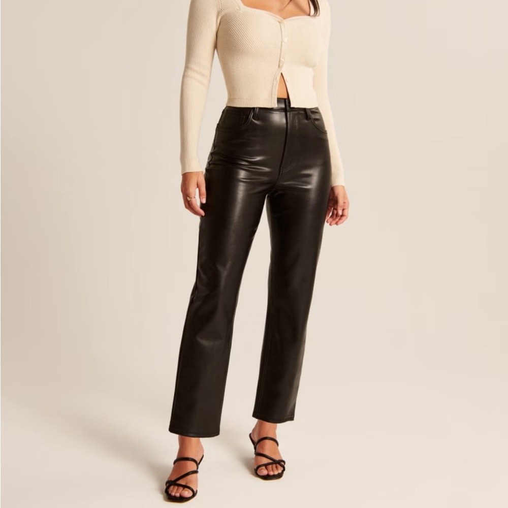 Abercrombie Ankle Straight Ultra High Rise Curve Love Black Leather Pants